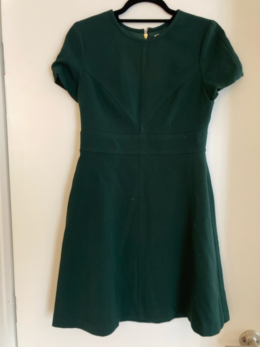 Classic Short Sleeve Green A-Line Dress with Back Zip